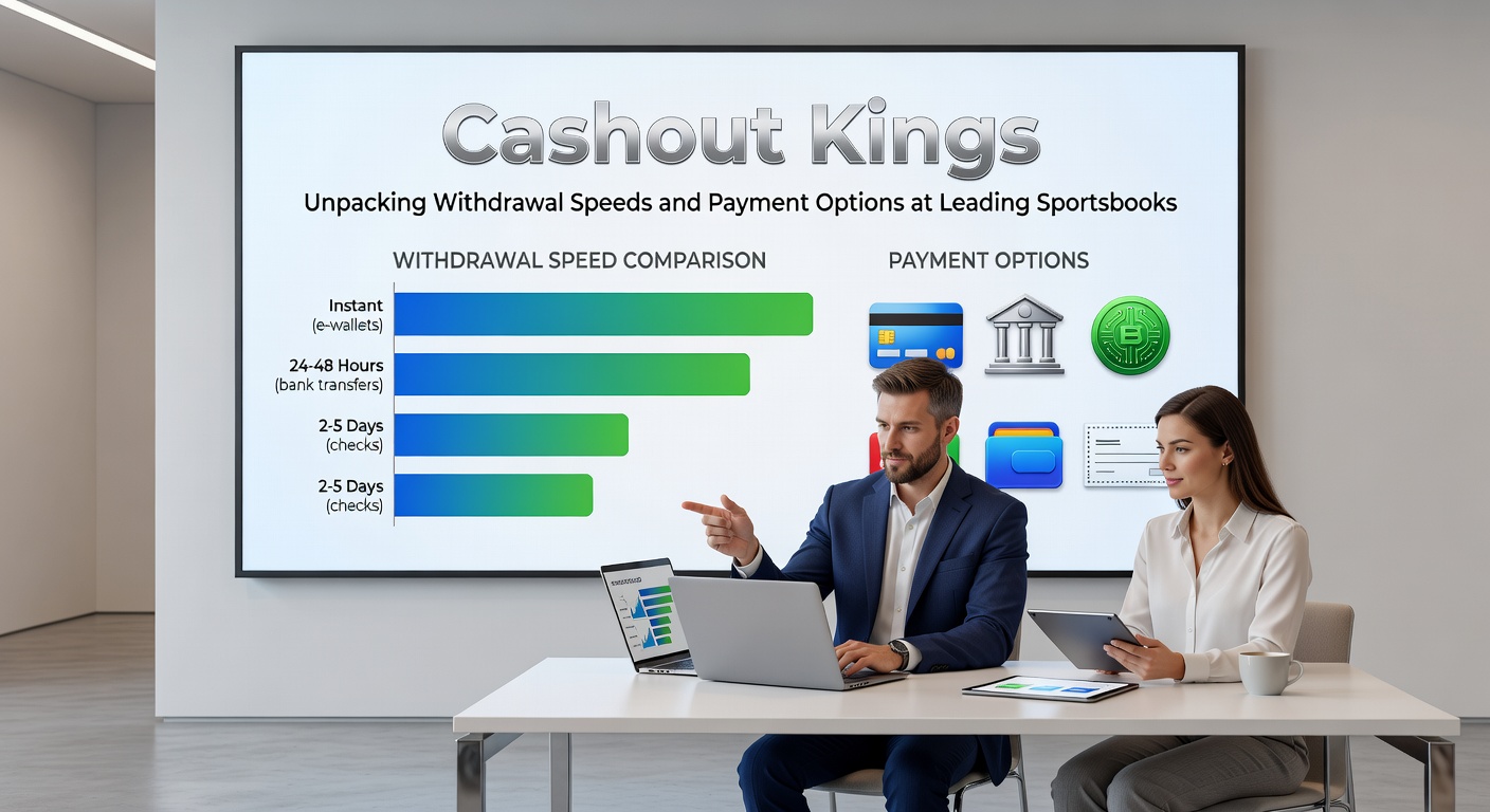 Digital graphic showing speedy cashout icons like lightning bolts next to sportsbook logos and payment methods