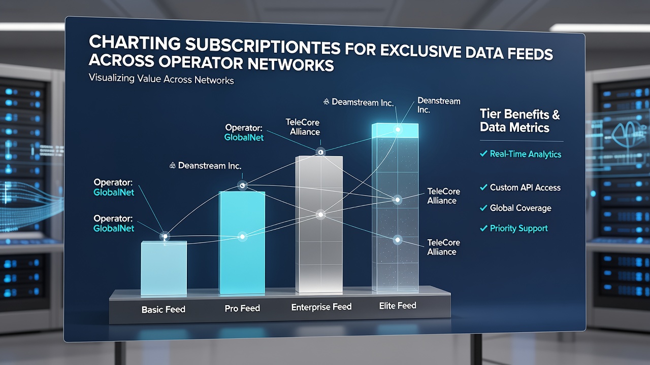 Infographic illustrating data flow from operator core networks to different subscription tiers with security and latency metrics