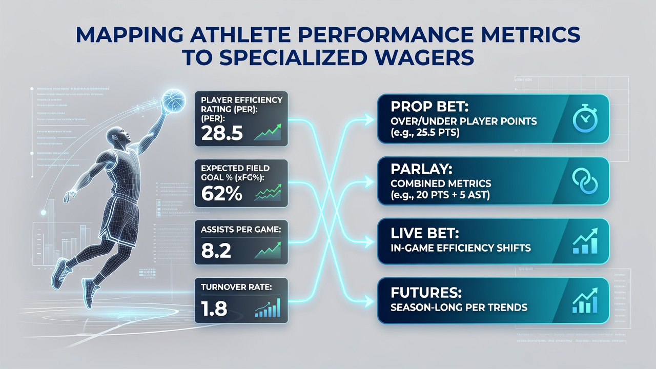 Data visualization dashboard displaying athlete performance trends linked to specialized basketball betting markets