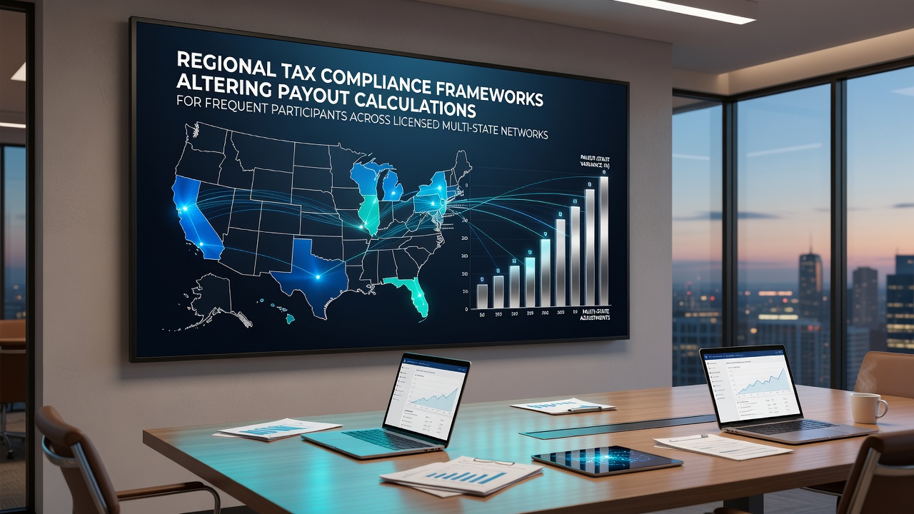 Tax compliance officers reviewing multi-state betting payout adjustments in a regulatory office setting