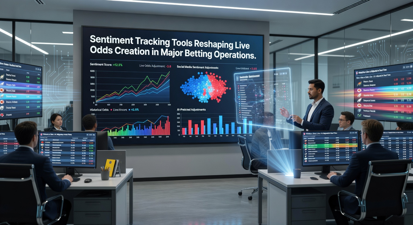 Data analysts reviewing real-time sentiment dashboards that feed into live sports betting odds systems